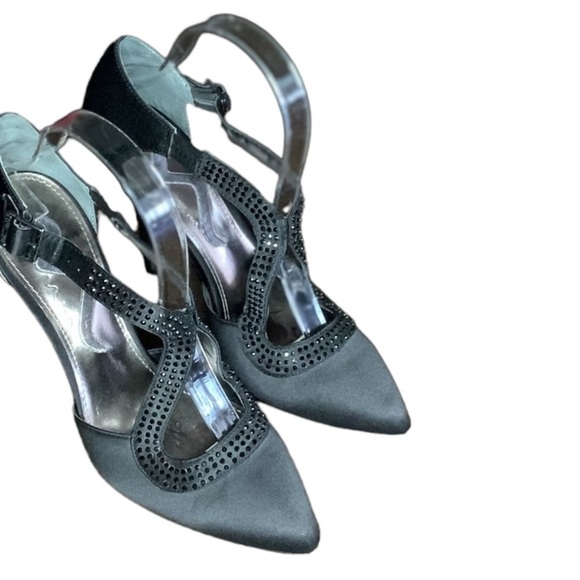 Nina Black Satin Pump w/ Rhinestones Ladies Closed Toe Satin Stilettos Size 8 - Picture 3 of 16